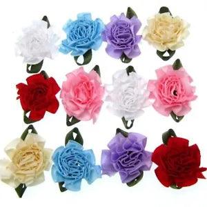 Carnation Satin Ribbon Appliques Small Rose Leaf Sewing Craft Supplies 30pcs Set