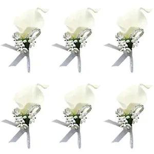 Calla Lily White Boutonniere Handmade Silk Flower B-white Boutonniere-6 Pcs