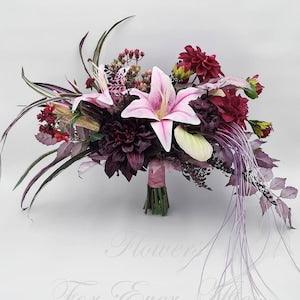Anastasia Silk Bridal Bouquet Wedding Flowers Posy Rose moody wedding bouquet  faux flower dark purple pink artificial dark romance bouquet