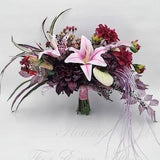 Anastasia Silk Bridal Bouquet Wedding Flowers Posy Rose moody wedding bouquet  faux flower dark purple pink artificial dark romance bouquet