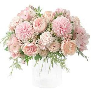 Artificial Flowers, Fake Peony Silk Hydrangea Bouquet Decor Plastic Pink