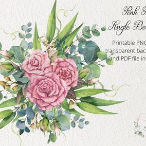 Rose clipart pink roses bouquet floral clipart, Single bouquet printable card or invitation design
