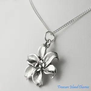 Lily Flower Blossom 925 Solid Sterling Silver Charm Pendant Necklace 16" or 18"