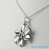 Lily Flower Blossom 925 Solid Sterling Silver Charm Pendant Necklace 16" or 18"