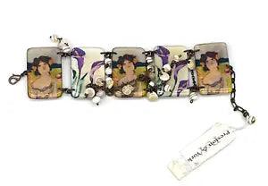 NEW Preston & York Art Nouveau Girl Calla Lilies Tile Snail Shell Charm Bracelet