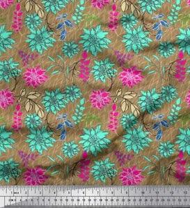 Soimoi Cotton Poplin Fabric Leaves & Peony Floral Fabric Prints-MoN