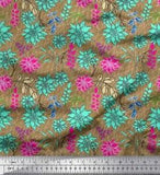 Soimoi Cotton Poplin Fabric Leaves & Peony Floral Fabric Prints-MoN