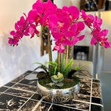 FEN'TY PARIS - Dark pink Faux Orchid plant - fake Orchids flowers in silver pot - centerpiece -  Cm - Christmas gift ideas