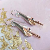 Sterling Silver Large Lily Drop Earrings with Rose Gold Plate, 925 Dangle