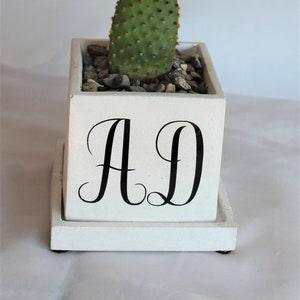 Personalized concrete cube planter with draining saucer / custom mongram orchid pot /succulent plant pot/cactus planter/ cement herb planter