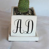 Personalized concrete cube planter with draining saucer / custom mongram orchid pot /succulent plant pot/cactus planter/ cement herb planter