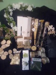 Scrapbooking Craft Supplies Lot Of Dried Flowers Lace Stencils Wooden Hearts