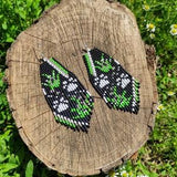 Paws prints on black base Seed bead Beadwork Fringe Tassel earrings Aesthetic Cat mom Pets lover Handwoven Earring Slow fashion Colorful