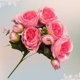 Artificial Silk Peony Bouquet 12 inches tall  Bouquet with 9 heads of Artificial Pink Flowers  Garland Wedding Decoration Crafting