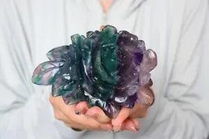 4.8" Natural Fluorite Peony,Hand Carved Peony,Quartz Crystal Flower,Reiki wk182