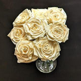 Ribbon Roses | Ivory Roses | Handmade Artificial Flowers | Rose Ribbon Bouquet | Floral Arrangement | Centerpiece | Graduation Day Gifts