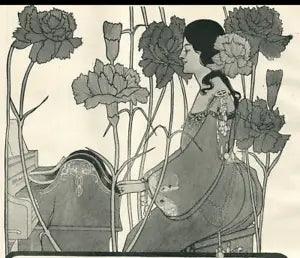 1904 Aeolian Lovey Lady Playing Piano Flower Garden Art Deco Carnations Ad 8282
