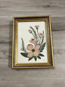 NEW LISTINGBotanical Floral Vintage Gold Framed Pressed Pink Flowers Wall Art