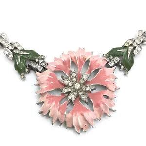 TRIFARI Alfred Philippe Necklace Rue de la Paix Pink Enamel Carnation Necklace