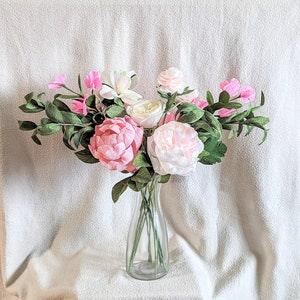 Barbie Pink, Blush & White Paper Flowers Bouquet Arrangement of Peony, Icelandic Poppy, Ranunculus, Home Decor, Bridesmaids Wedding Bouquet