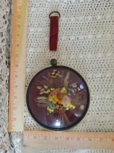 Vintage Glass Dome Convex Frame Dried Natural Flowers Bouquet Fleurs Naturelles