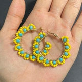 Yellow and sky blue Flower Hoops I Sunflower Hoops I Custom Bead earrings I Bead hoops I Summer Hoop Earrings