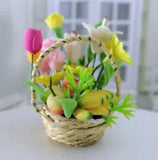 1:12 Beautiful Dollhouse Miniature Floral Fruits Basket Rose Lily Daisy Banana