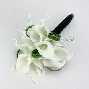 CHOOSE RIBBON COLOR - Pageant Bouquet, Pageant Ivory Calla Lily Bouquet, Real Touch Ivory Calla Lily Bouquet, Wedding