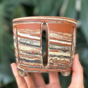 Unglazed Red White Black Marbled Agateware Clay Terracotta Orchid Planter Pot with Holes