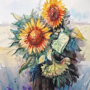 Original Watercolor Painting, Sunflower II, 8x10 inch, 2005241