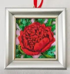 Original Oil Painting Red Peony -Flowers Collectible Painting -Small Artwork