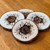 Wood Sunflower Coasters - Engraved Wooden Wedding Favor Coasters
