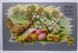 Easter Postcard Chicks Hen Rooster Tucks 707 Church Lilies Of The Valley Vintage