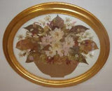 Original signed artwork in oval gold frame, Pressed dry flowers & leaves picture