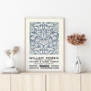 William Morris Print, Sunflower Wallpaper Pattern,  William Morris Exhibition  Poster, Gicl??e Fine Art PREMIUM, Navy Blue Grey Neutral Art