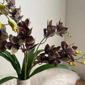 9 Heads Orchid Stem - High Quality Artificial Cymbidium Flower/ DIY Floral / Wedding / Home Decoration / Gifts / Dark Coffee Brown