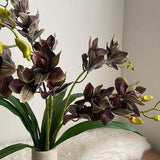 9 Heads Orchid Stem - High Quality Artificial Cymbidium Flower/ DIY Floral / Wedding / Home Decoration / Gifts / Dark Coffee Brown