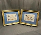 Pair Dried Pressed Flowers in Paper Framed Wall Art Signed
