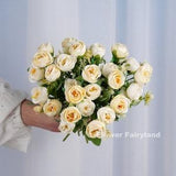 Small Rose Bouquet | Artificial Flower | DIY Floral | Wedding/Home Decoration | Gifts - White & Pale Yellow