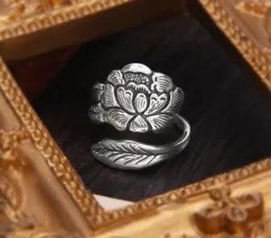 A27 Ring Peony And Sheet Fine Silver 990 Adjustable