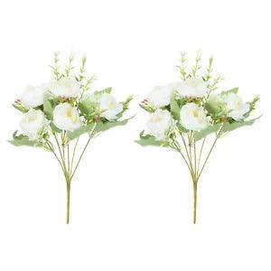 6 Branch Artificial Silk Peony Hydrangea with Stem, 2 Pack Fake Flowers, , White