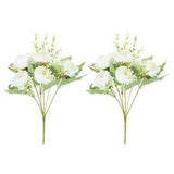 6 Branch Artificial Silk Peony Hydrangea with Stem, 2 Pack Fake Flowers, , White