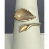 925 STERLING SILVER  AND PEARL CALLA LILY BYPASS RING ADJUSTABLE SIZE SKY