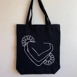 Sunflower Self Hug Tote Bag | Graphic Tote Bag | Canvas Tote Bag | Positive Saying Tote Bag
