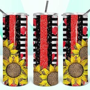 Sunflower and Hearts  - 20oz  Stainless Steel Tumbler, Gift, Skinny Tumbler, Drinkware, Travel Mug, Iced Coffee Tumbler