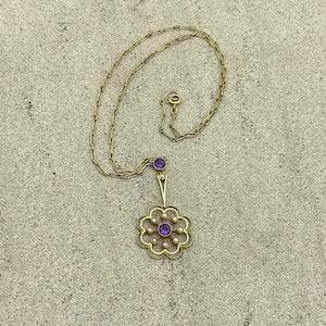 Edwardian 15ct Gold, Amethyst & Seed Pearl Drop Pendant Chain Necklace