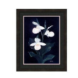 Pink Lady Slipper Orchids On Black Background. Original Goauche Painting.