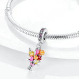 Carnation Flower Charm Roses Bouquet Gift Mum Bracelet Bead Sterling Silver 925