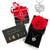 RED Preserved Rose In Gift Box With Sterling Silver Necklace - Mother's Day Gift