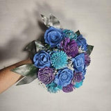 Peacock Purple Turquoise Blue Rose Sola Wood Bridal Wedding Bouquet Accessories